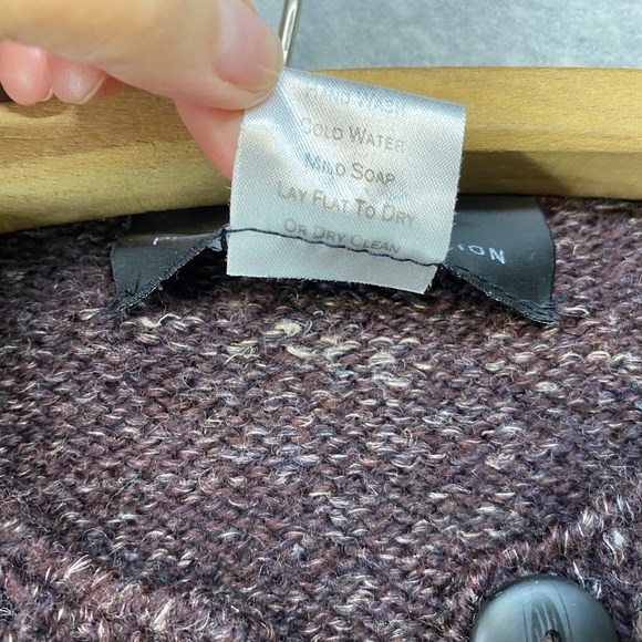 Peruvian Connection Cardigan Med Purple Open Knit Button Front Wool Linen Blend - Picture 4 of 6